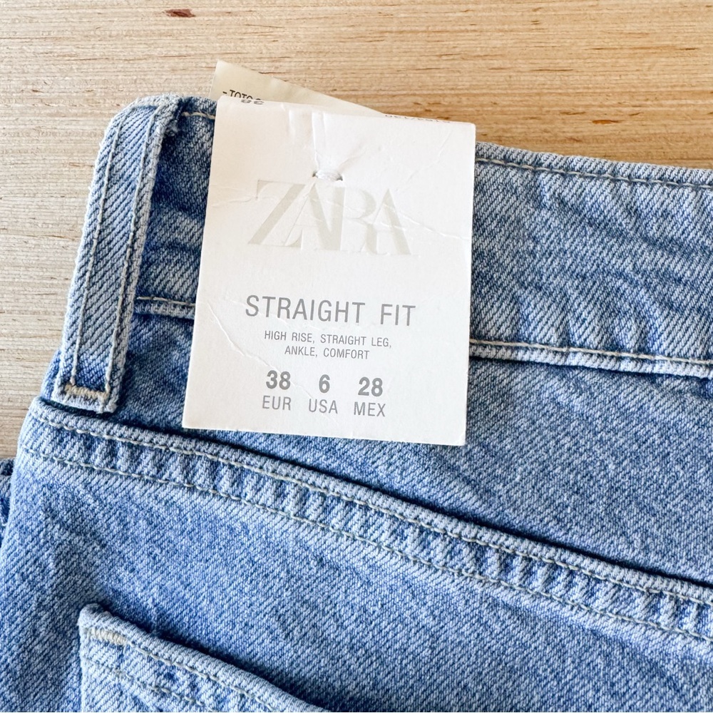 Zara High Rise Straight Leg Classic Blue Denim Jeans Size 6 - Picture 8 of 10